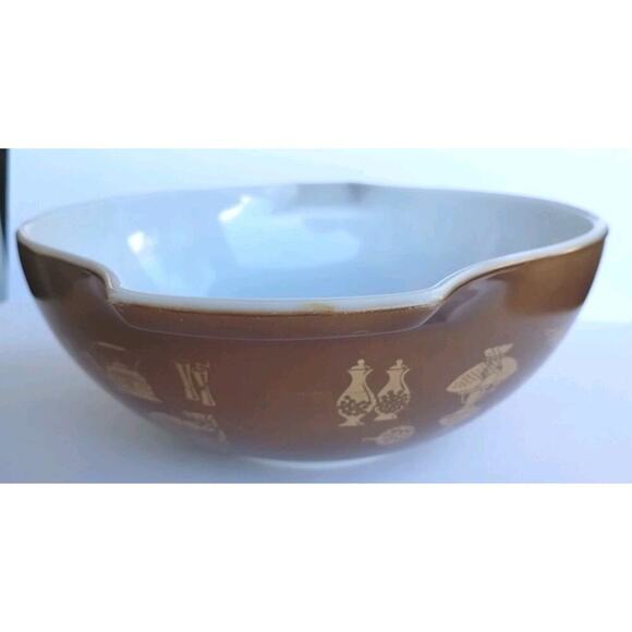 Pyrex Vintage 444 Brown Gold Cinderella 4Qt Mixing Bowl Early American - Picture 2 of 16